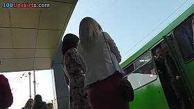 Street upskirt from sexy golden-haired