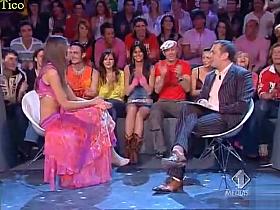 Skimpy dress cleavage tease on TV talk show