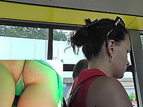 Appetizing upskirt ass of the amateur brunette woman