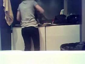 Teen changing in a bathroom