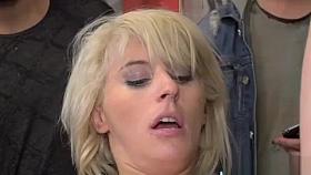 Euro blonde pussy fisted in public bar