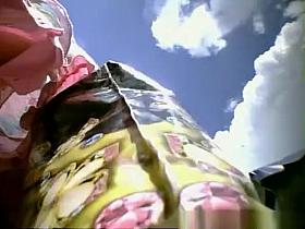 Long dress upskirt in street market