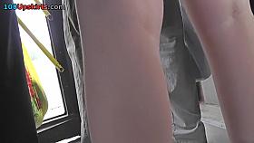 Lady with skinny ass wears a g-string in upskirt video