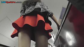 Skinny gal with brunette hair caught in public upskirt