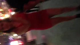 Big boob teen walking