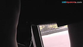 Upskirt porn with a slim blonde wearing tight g-string