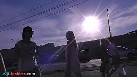 Golden-Haired gal flashed up petticoat