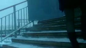 Chick in red tops stockings going upstairs