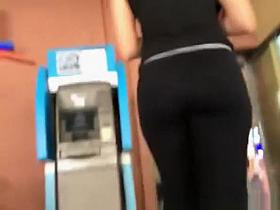 Nerd teen in black leggings walking