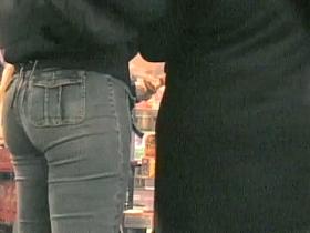 Bubble butt bunny in jeans followed by a candid cam