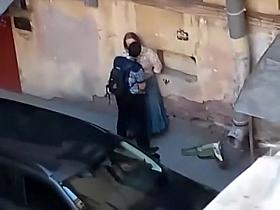 Spying a fat girl get fucked from balcony