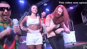 Bombastic girls pull up their thongs on the stage