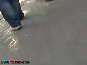 Cute polka dot mini suit upskirt