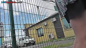 Thong upskirt shot of a slutty chick in the bus