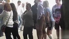 Oktoberfest girl in toilet line has to pee badly
