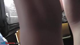 Bus upskirts of the sexy girl in sexy leopard dress