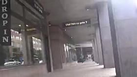 gorgeous and sexy blonde in minishorts with high heels