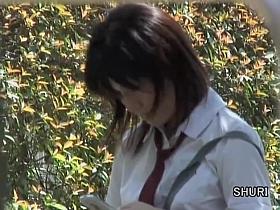 Confused Japanese schoolgirl in the middle of fierce sharking encounter