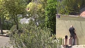 Brunette beauty suspended and whipped outdoor