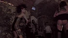 Babe gives blowjob at stairs outdoor