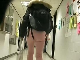 Fitty in tight pink pants walking from the gym street candid ass