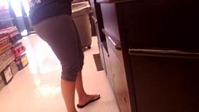 sext ass in grey tights at grocery store