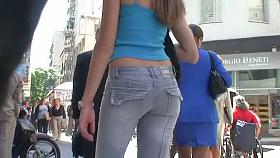 Sweet ass brunette in flip flops street candid video