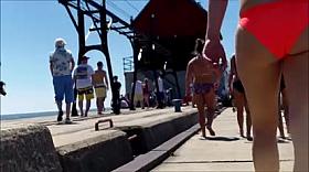 Candid Beach Bikini Wazoo Ass West Michigan Wazoo - Orange