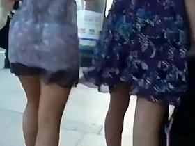 Sexy teen in see through dress upskirted