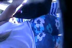 Milf in blue floral suplex - from behind