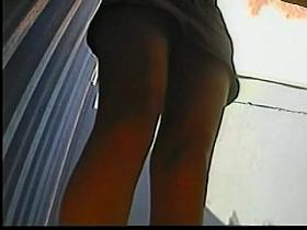 Hot legged girl changing bikini panty upskirt in beach cabin