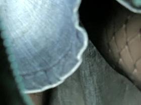 Jeans skirt chick getting spied her pantyhose up skirt