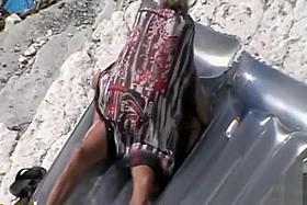 Cock riding on the beach with couple in love