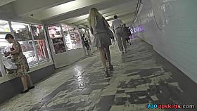 Upskirt porn with a skinny ass gal in a public place