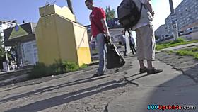 Blonde in mini skirt flashes her ass in upskirt mov