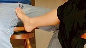 Nylon foot moved to crotch by tickling it