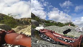 Horny dude spies on the tanned girl masturbating her clit