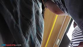 Nice ass of the amateur girl in public upskirt scene