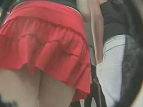 Young teen brunette upskirt voyeur video