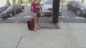 Cute blonde hitchhiker sucks thick dick