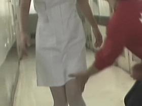 Kinky dude does panty sharking to the pretty Japanese nurse