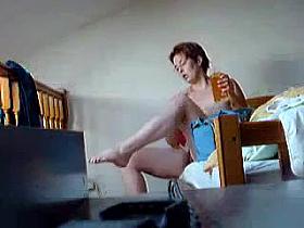 Hidden cam in my room catches my mature wife naked