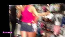 Blonde bitch in a pink tanktop and skirt shopping in an xxx candid video