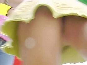 legs wide open upskirt with two Asian lesbians holding hands