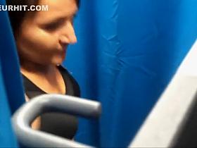 Thong peeks out of red pants