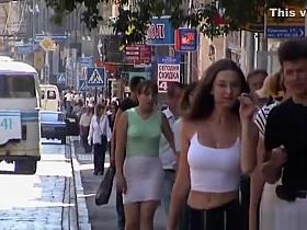 Down blouse in public