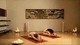 Two naked fit ladies increase their flexibility, muscle definition and mental clarity