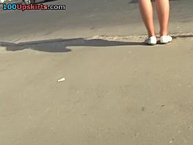 Alluring golden-haired upskirt footage