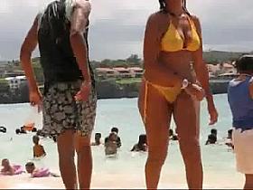 Busty Girl Wearing See-Through Bikini