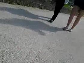 spy milfs legs in shiny pantyhose